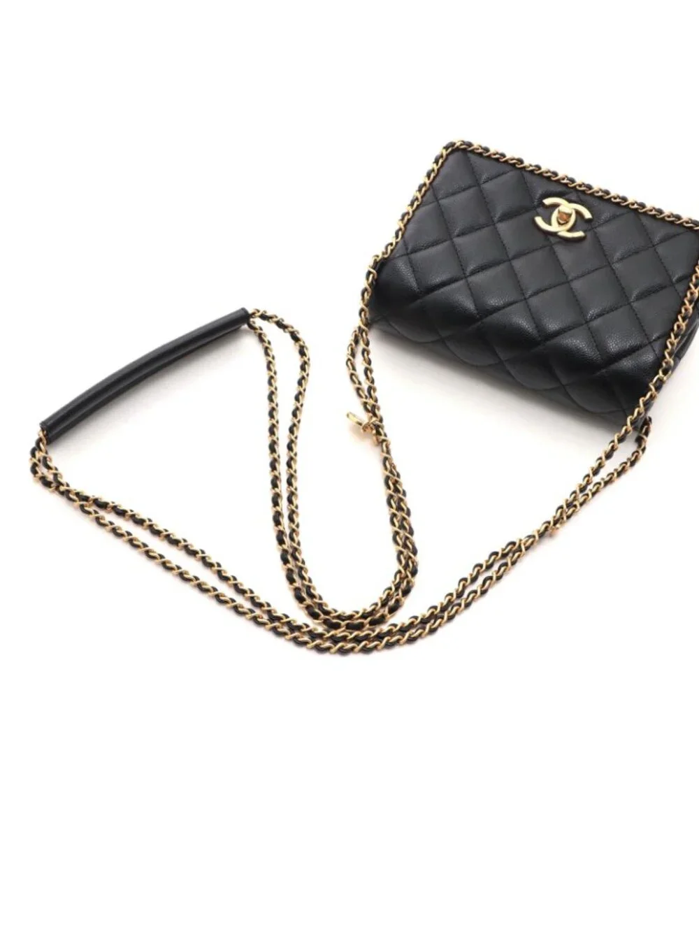 Chanel Quilted Chain Trim Full Flap Shoulder Black Bag Caviar Leather